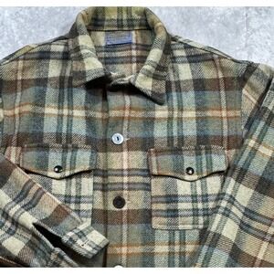 Vintage Pendleton Wool Board Shirt Mens Large Plaid Flannel Made in USA Green